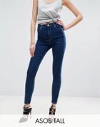 Asos Tall Ridley High Waist Skinny Jeans In Deep Blue Wash - Blue