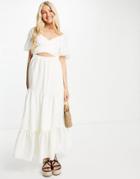 Skylar Rose Puff Sleeve Tiered Maxi Dress With Tie Back In Cream-white