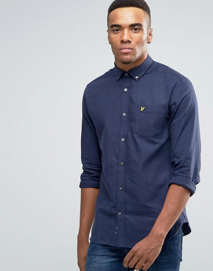 Lyle & Scott Buttondown Flannel Shirt In Regular Fit In Navy Marl - Navy