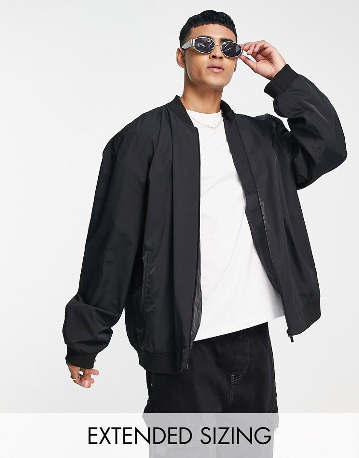 Asos Design Lightweight Oversized Bomber Jacket In Black