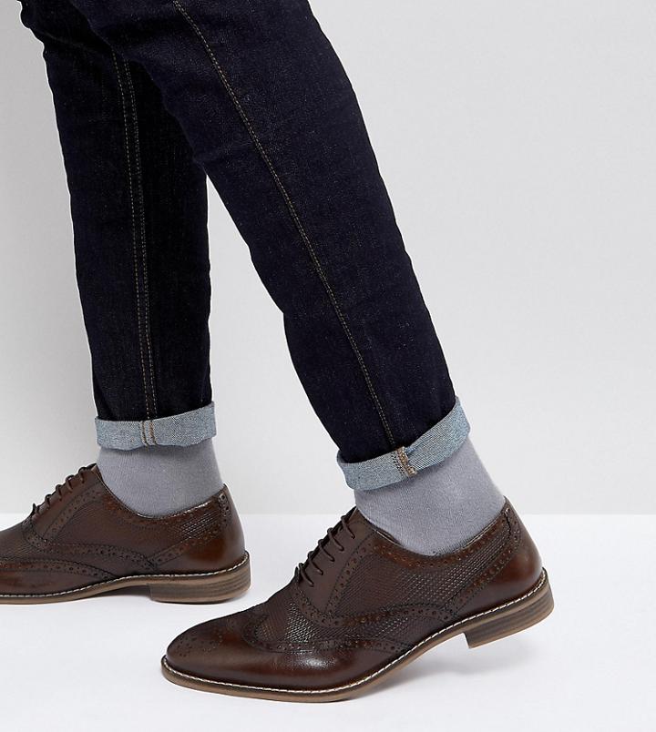 Asos Wide Fit Brogue Shoes In Brown With Embossing - Brown