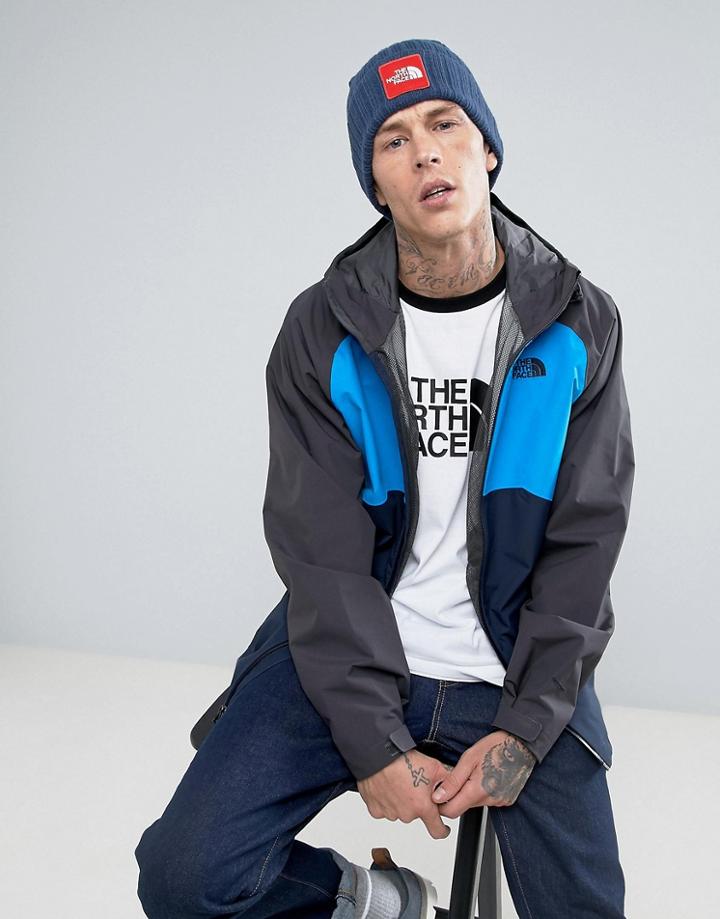 The North Face Box Logo Cuffed Beanie In Blue - Blue