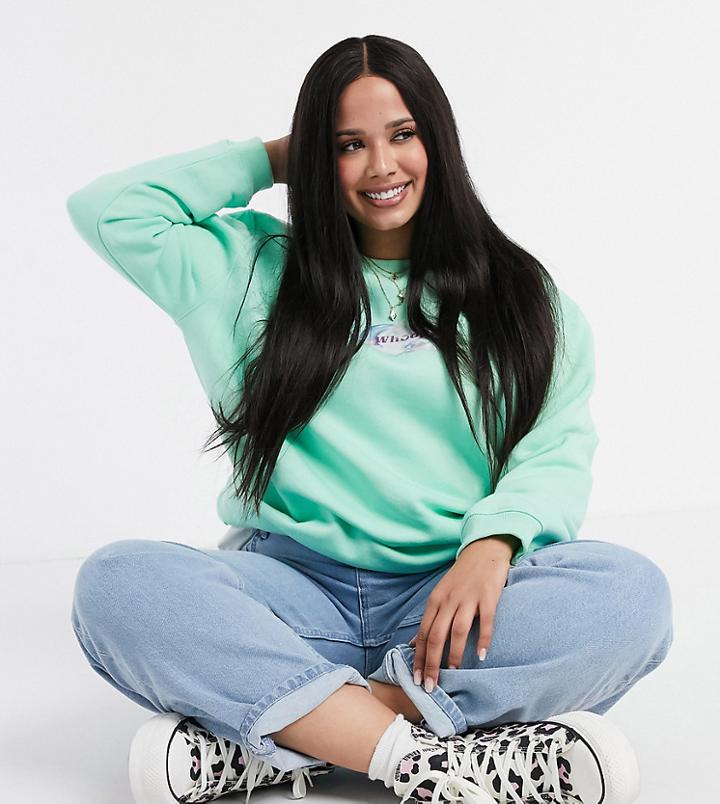 Daisy Street Plus Oversized Sweatshirt With Whoops Print In Pastel-green