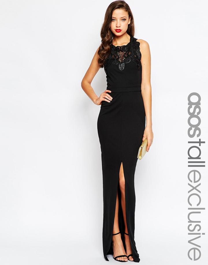 Asos Tall Red Carpet Lace Trim Maxi Dress - Black