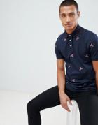 Ted Baker Polo Shirt In Navy With Embroidered Bird - Navy