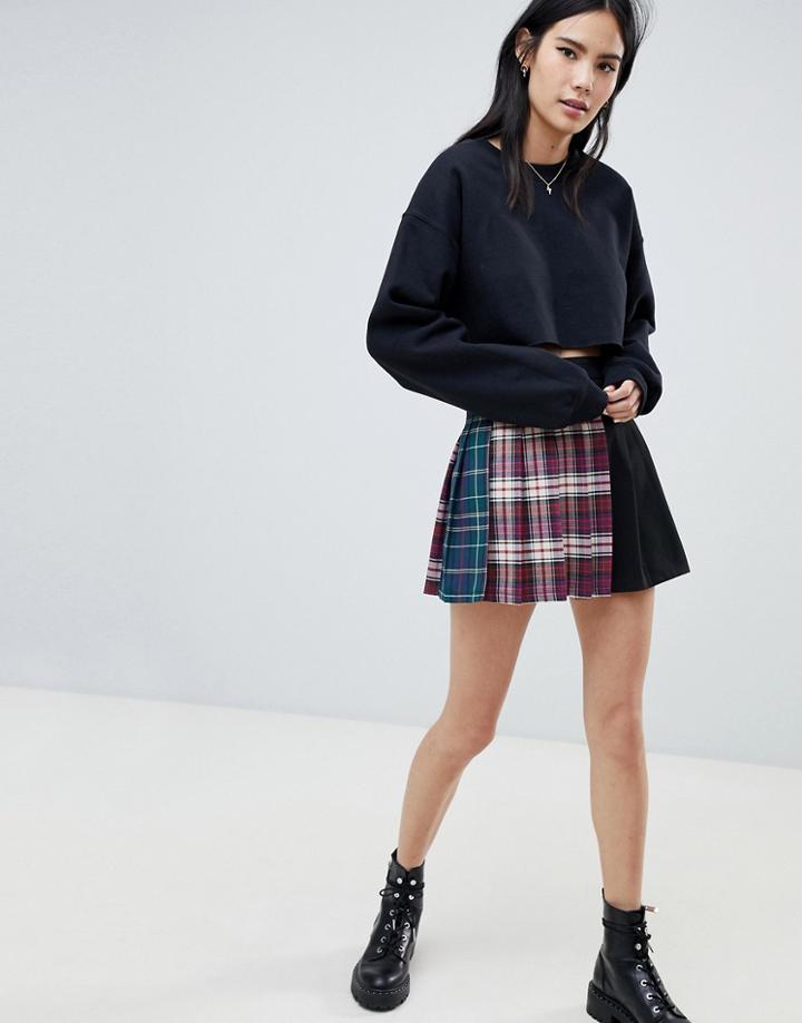 Bershka Mixed Check Pleat Skirt - Multi