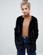B.young Faux Fur Throw On Coat - Black