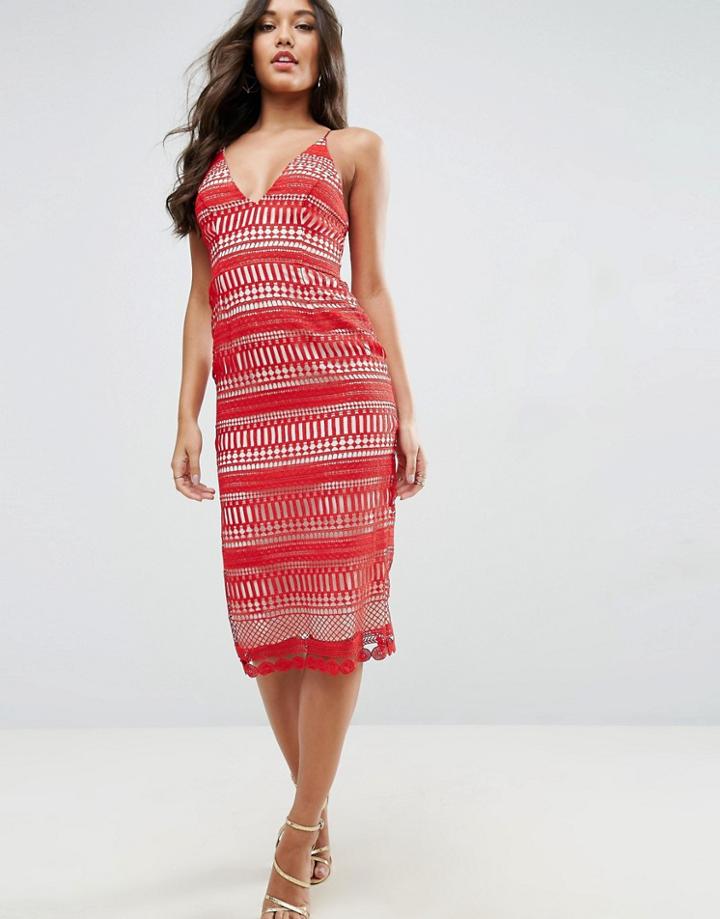Asos Lace Hitchcock Cami Midi Pencil Dress - Red