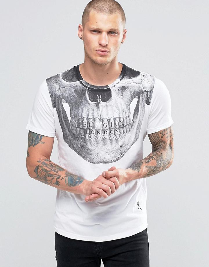 Religion T-shirt With Religion Skull Chest Print - White