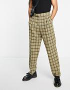 Asos Design High Waist Slim Wool Mix Smart Pants In Green Check