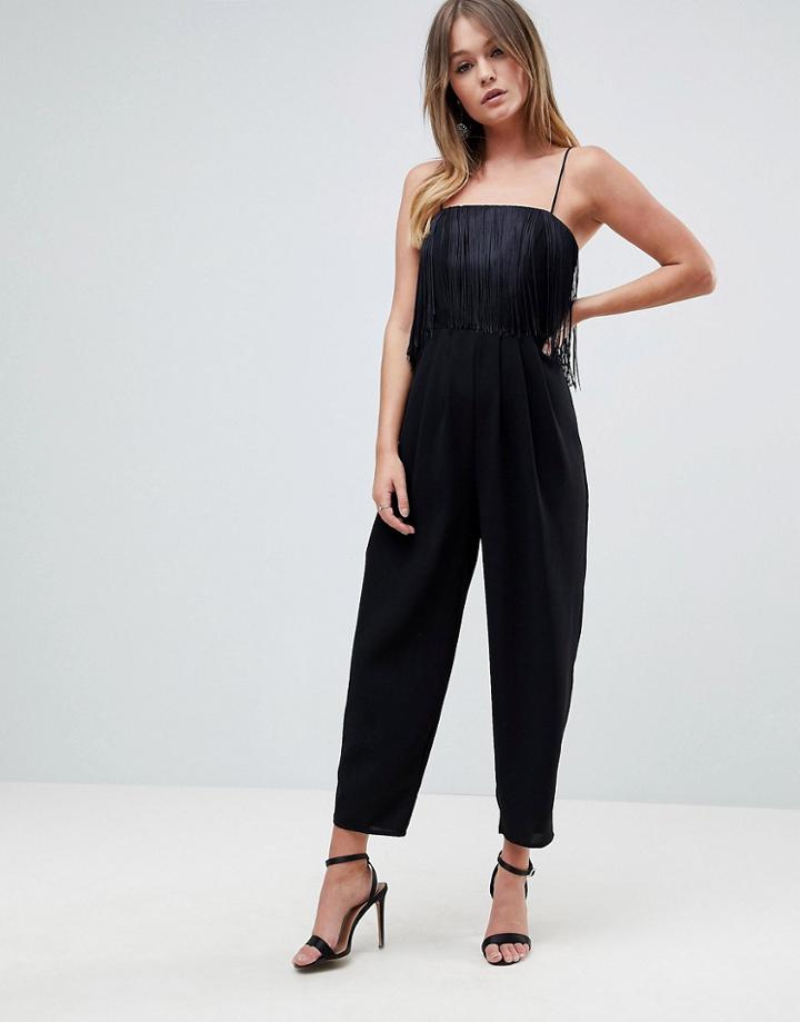 Asos Jumpsuit With Fringed Bodice - Black