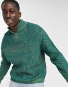 Asos Design Knit Oversized Rib Half Zip Sweater In Green Twist
