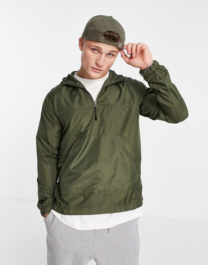 Brave Soul Overhead Half Zip Anorak Jacket In Khaki-green