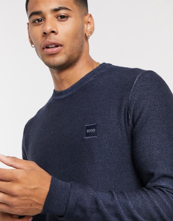 Boss Anitoba Box Logo Sweater In Navy