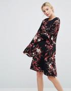 Gestuz Demi Printed Mini Dress With Bell Sleeve - Black
