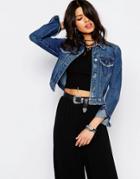 Noisy May Distressed Fitted Denim Jacket - Blue
