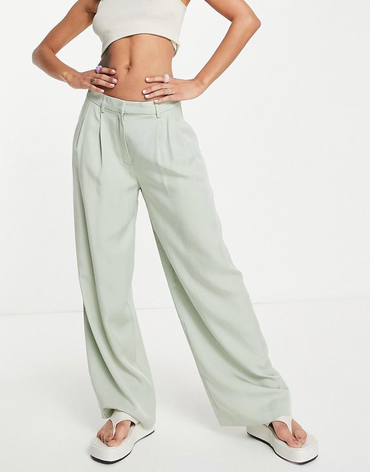 Weekday Wide Leg Pants In Khaki-green