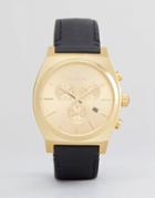 Nixon Time Teller Chronograph Leather Watch In Black/gold - Black