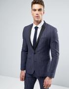 Asos Super Skinny Suit Jacket In Navy Tonal Stripe - Navy