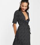 Influence Tall Wrap Dress With Tie Sleeve In Lilac Spot Print-multi