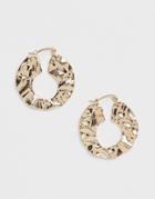 Asos Design Hoop Earrings In Abstract Hammered Metal Design In Gold - Gold