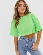 Asos Design Super Crop T-shirt With Raw Edge - Green