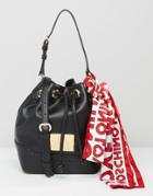 Love Moschino Bucket Bag With Logo Scarf - Black
