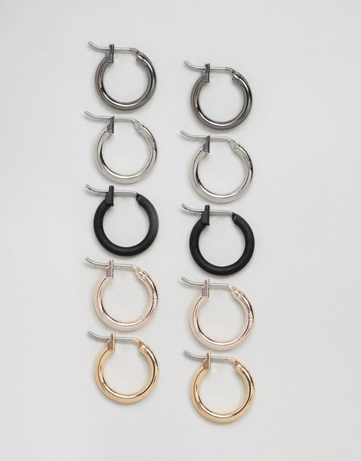 Designb Hoop Earrings In 5 Pack Exclusive To Asos - Multi