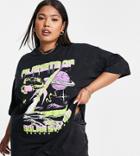 Asos Design Curve Oversized T-shirt With Solar System Front Print-black