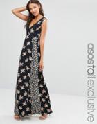 Asos Tall Maxi Dress In Ditsy Floral Mix With Lace Insert - Multi