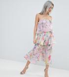 Asos Design Petite Tiered Jumpsuit In Mixed Florals - Multi