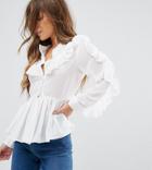 True Decadence Petite Ruffle Detail Blouse - White