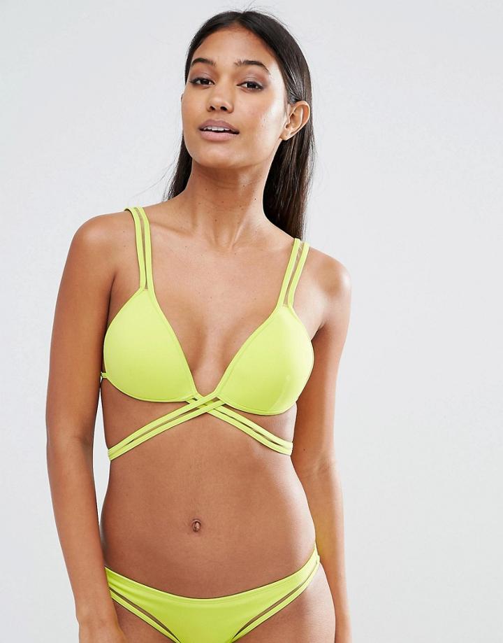 Asos Mix And Match Mesh Insert Molded Triangle Wrap Bikini Top - Green