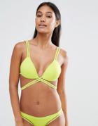 Asos Mix And Match Mesh Insert Molded Triangle Wrap Bikini Top - Green