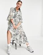 & Other Stories Floaty Shirt Midi Dress In Floral-green