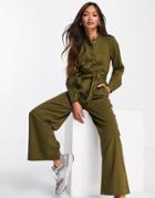 Whistles Tie Front Jumpsuit In Olive-green