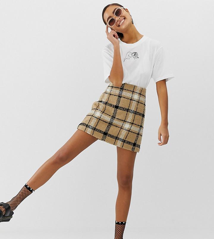 Monki Mini Skirt In Brown Check - Brown