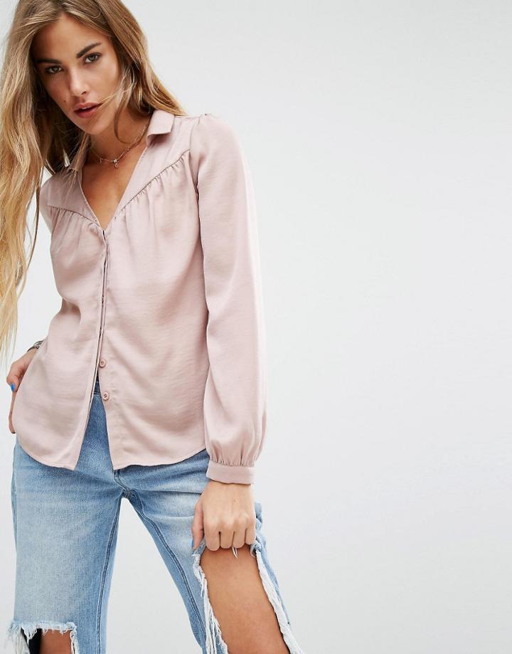 Honey Punch Satin Shirt - Pink