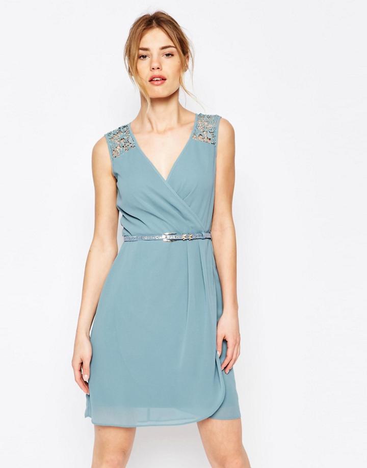 Uttam Boutique Crochet Trim Belted Dress - Pale Blue