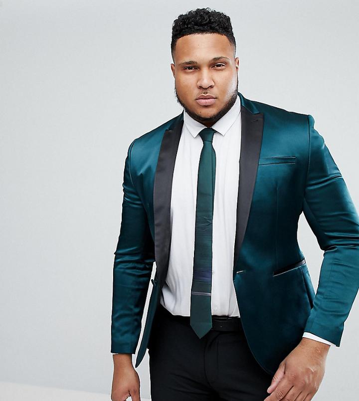 Asos Plus Super Skinny Tuxedo Blazer In Dark Green Sateen - Green