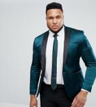 Asos Plus Super Skinny Tuxedo Blazer In Dark Green Sateen - Green