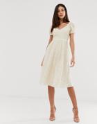 Little Mistress All Over Lace Sweetheart Neck Midi Skater Dress In Cream