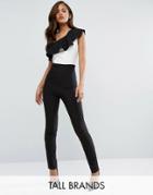 Vesper Tall Jumpsuit With One Shoulder Ruffle - Black