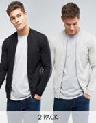 Asos Muscle Jersey Bomber Jacket 2 Pack Gray Marl/black Save - Multi