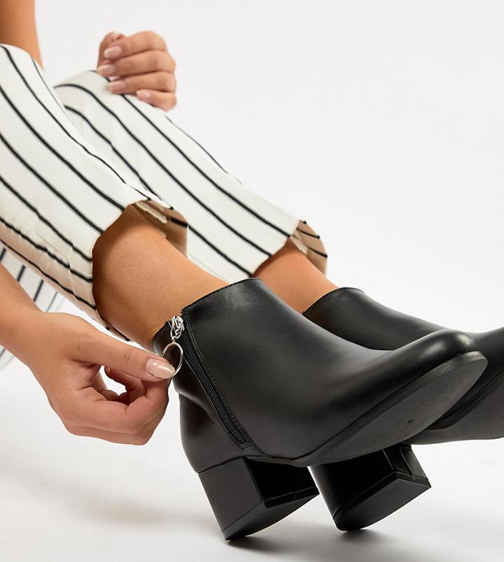 London Rebel Wide Fit Side Zip Heeled Ankle Boots - Black