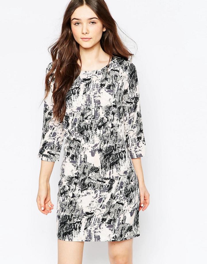 Vila Sketch Print Shift Dress - Peach Print