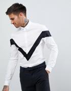 Asos Design Skinny Fit Cut And Sew Shirt With Chevron - White