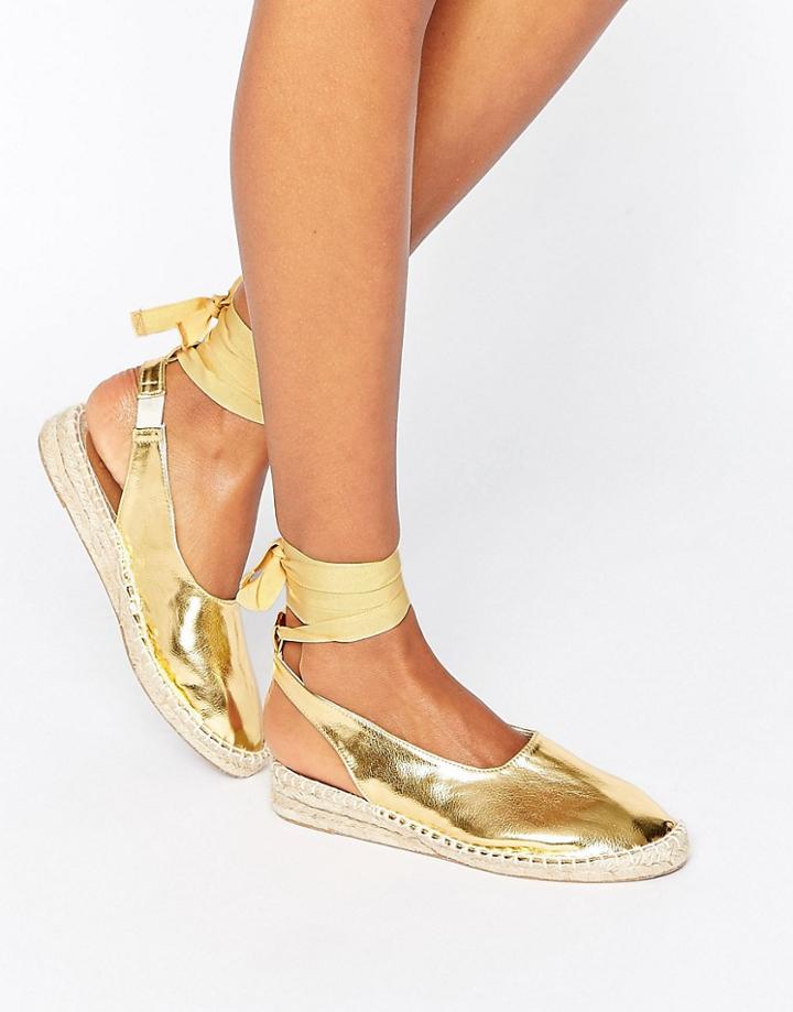 Asos Jicama Tie Leg Espadrilles - Gold