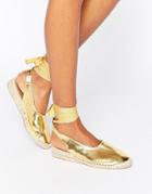 Asos Jicama Tie Leg Espadrilles - Gold