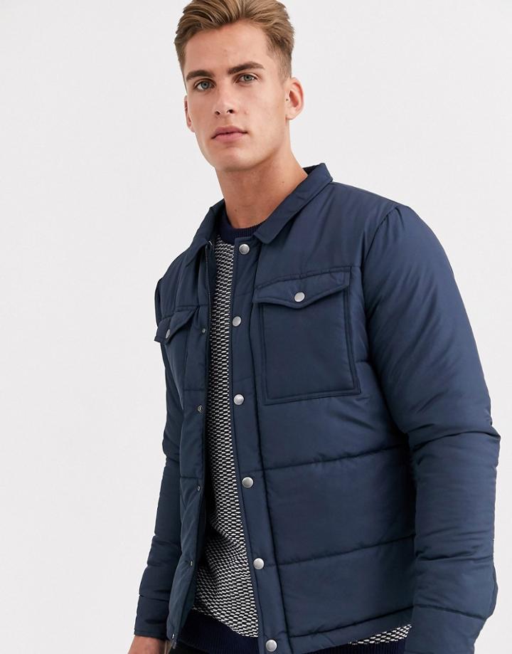 Selected Homme Two Pocket Padded Coach Jacket In Navy